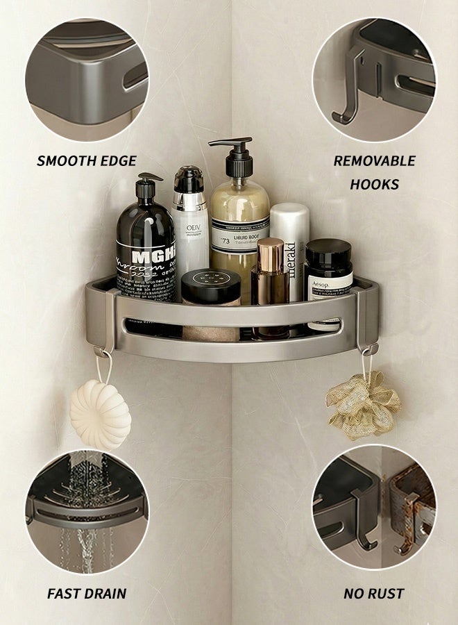 BASILKIT 2 Pieces Wall-Mounted Bathroom Shelf No Drilling with Stickers Wall mounted Bathroom Rack, Corner Shower Shelf. - Image 2